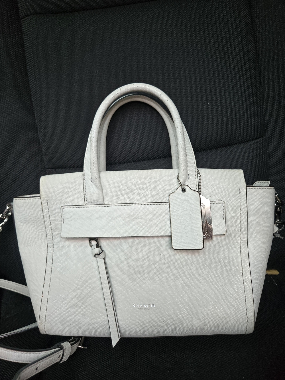 Women's Coach White Leather Satchel with Silver Hardware
